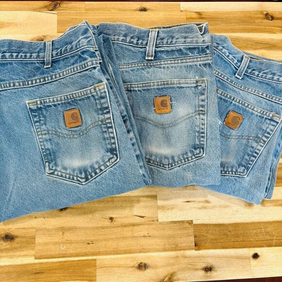 Lot of 3 Carhartt Relaxed Fit Distressed Work Jeans Size 40x38 Blue Denim Faded - Picture 1 of 12